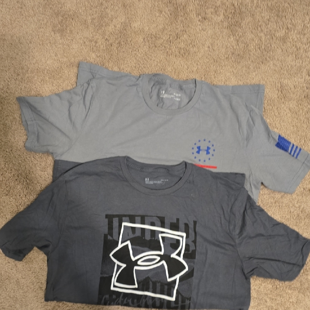 Under Armour Kids' Gray and Blue Graphic Tees- 2 Shirts, Mens- Medium